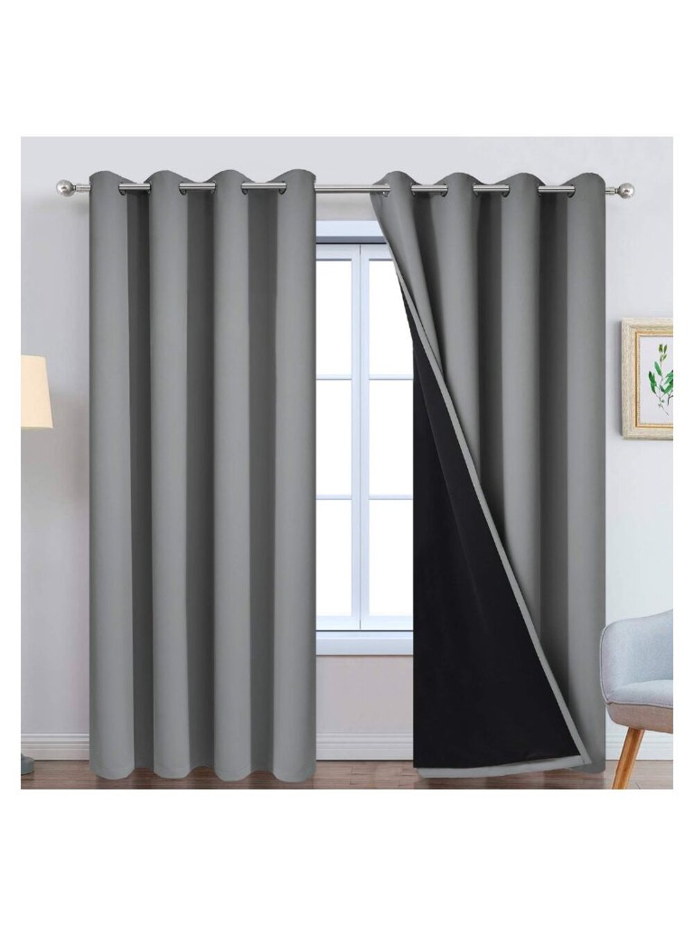 100% Blackout Curtain Panels 84in Grommet Lined Thermal Insulated Soundproof